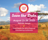save the date logo - august23-26' 2023. Nairobi kenya. good deeds day africa regional volunteering conference