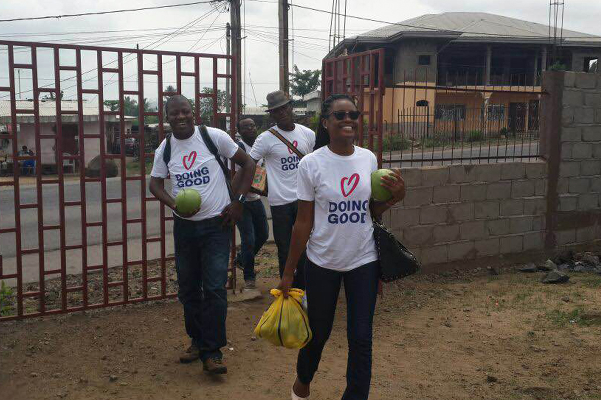 Volunteers get ready for a Good Deeds Day event in Cameroon