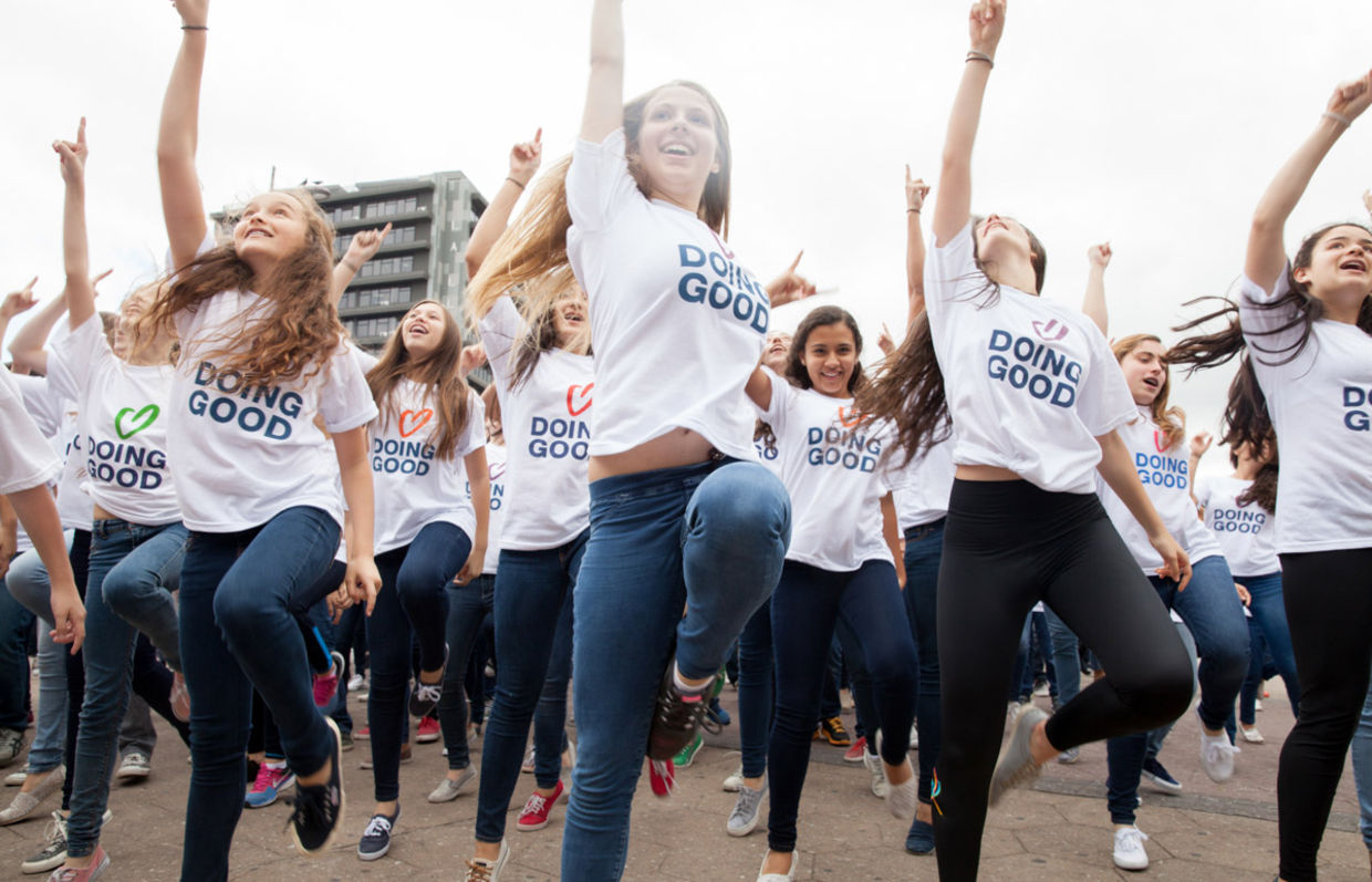 Kids performing in a flash mob on Good Deeds Day in San Jose, Costa Rica