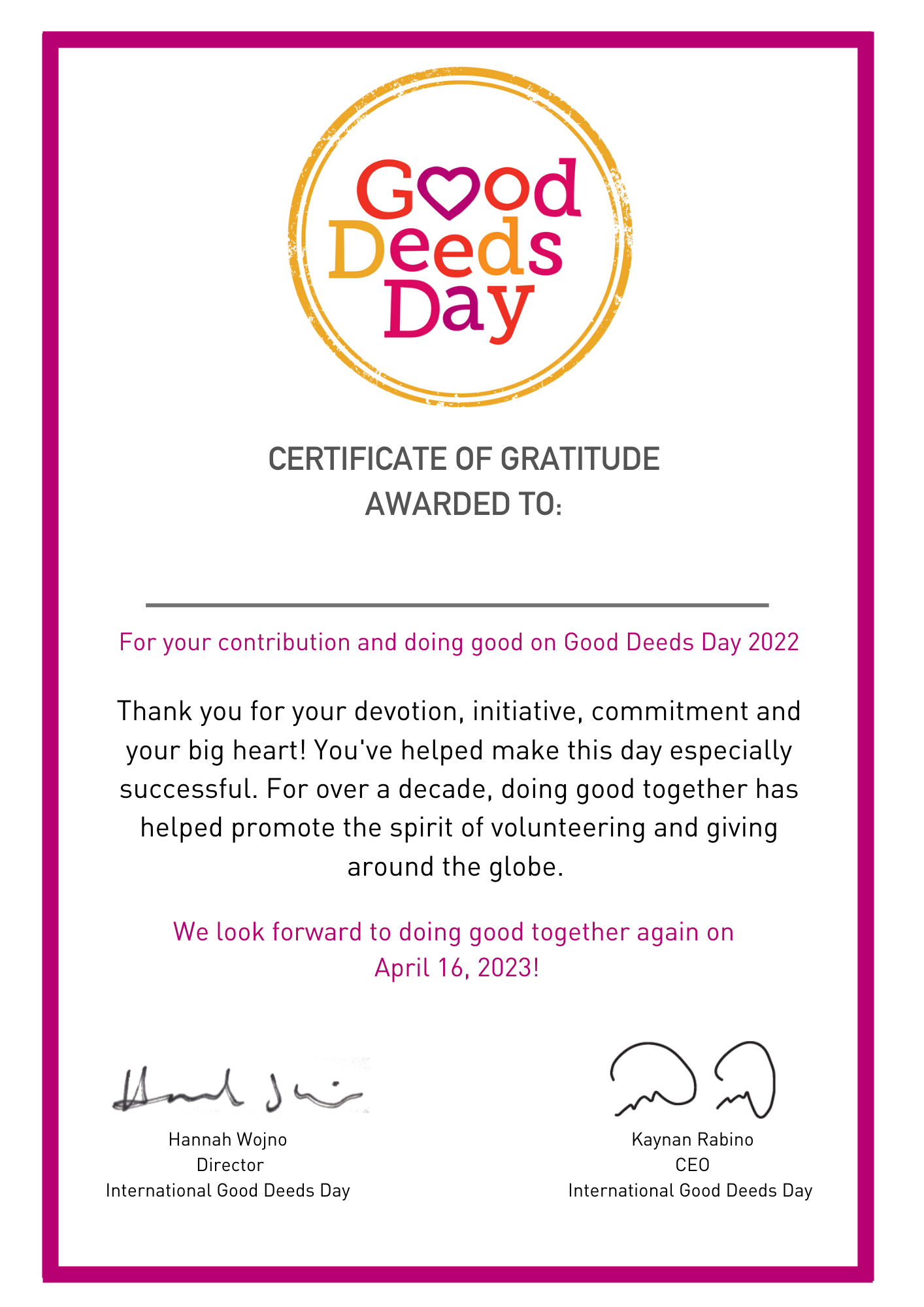 CERTIFICATE OF GRATITUDE - Good Deeds Day